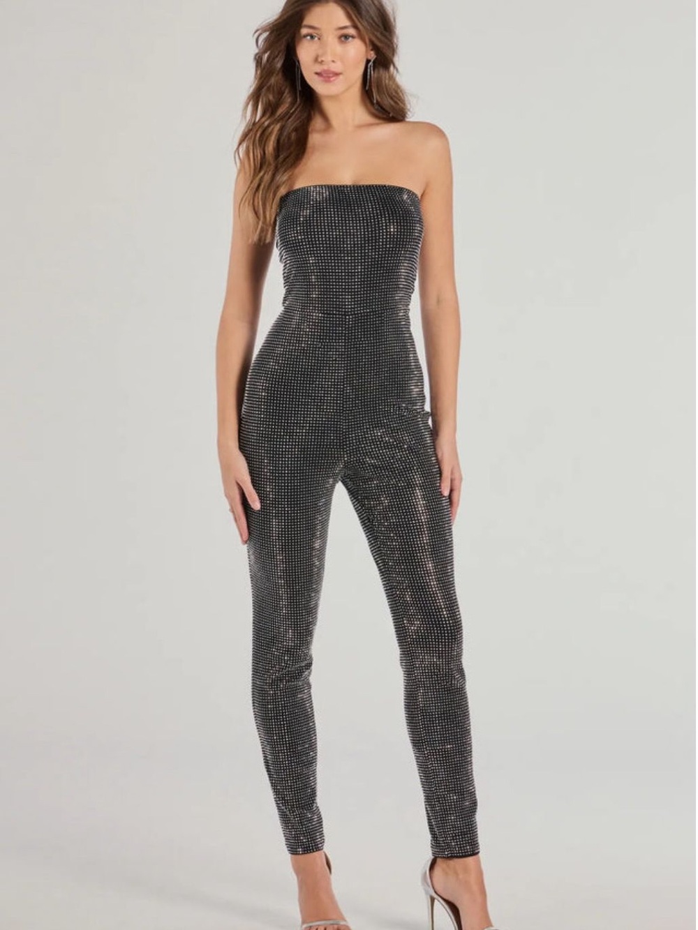 Strapless Black Silver Studded Jumpsuit